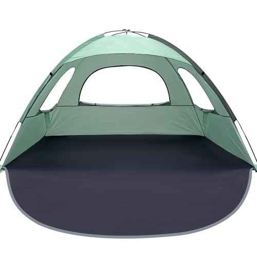WhiteFang Beach Tent Anti-UV Portable Sun Shade Shelter for 3/4/6/8 Person, Extendable Floor with 3 Ventilating Mesh Windows Plus Carrying Bag, Stakes and Guy Lines