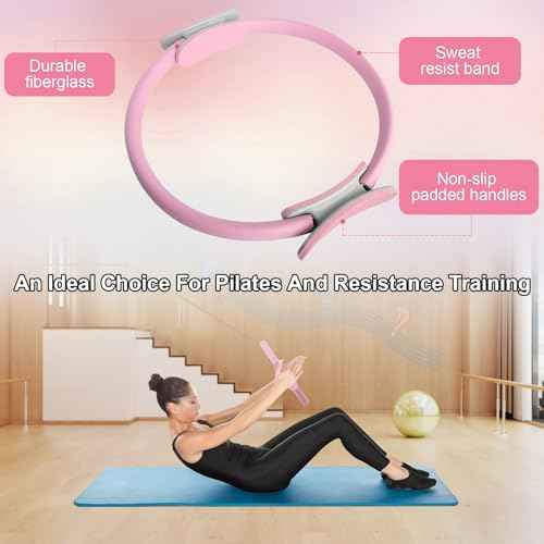 Pilates Ring 15 Inch Magic Circle Ring, Dual Padded Handles Pilates Rings Circle, Adjustable Yoga Ring