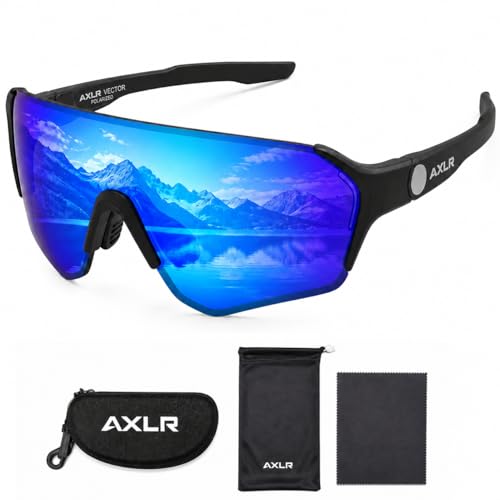 Polarized Sport Outdoor Sunglasses UV400 Protection Black Frame Blue Lens