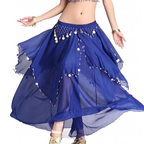Women's Chiffon Belly Dance Skirt with Coins - Blue Variation