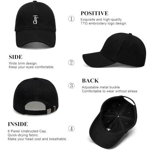 Black Embroidered Baseball Cap - Unisex Cotton Adjustable Hat for Men Women