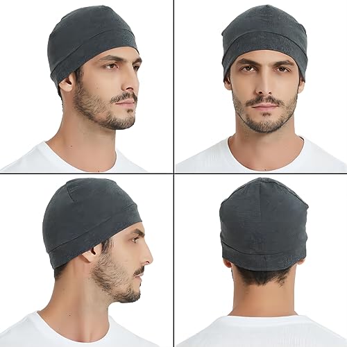 Headshion Cotton Skull Caps for Men Women,2-Pack Lightweight Beanie Sleep Hats Breathable Helmet Liner