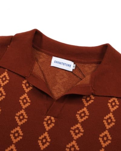 Men's Vintage Dark Brown Knit Polo Shirt V-Neck Golf Style Small
