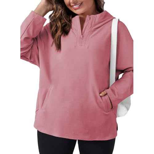 Eytino Women Plus Size Sweatshirt Half Zip Long Sleeve Hoodies Tops Oversized Casual Sweaters with Pockerts(1X-5X)