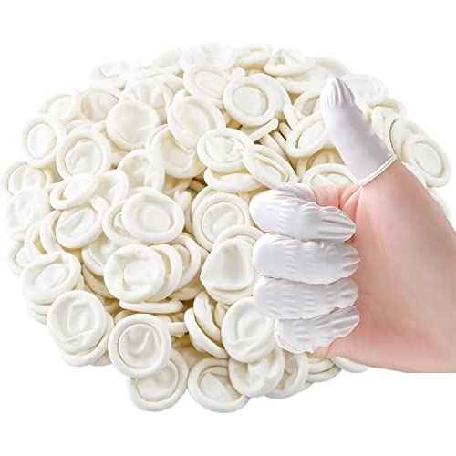 Approx. 420 Pcs Latex Finger Cots, Disposable Medium Finger Gloves, Fingertip Protectors, Thumb Covers, Sleeves Covers Protection for Fingertips(White)