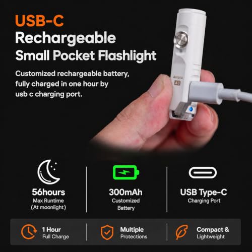 Mini Keychain Flashlight G4-Mao White - Super Bright 650 Lumens, USB-C Rechargeable, Water-Resistant, Compact EDC Light
