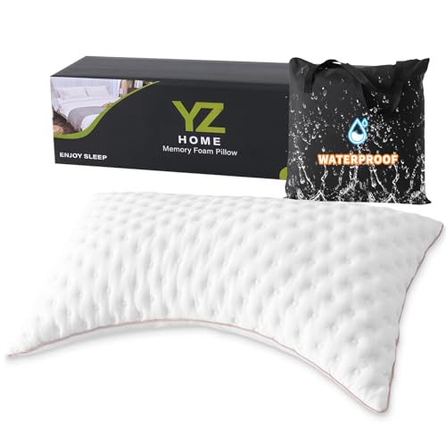 Side Sleeper Pillow Compressible Memory Foam for Quick Trips Camping Pillow for Neck and Shoulder Pain, Machine Washable Breathable for Hiking Home Airplane and Car (White, Queen)