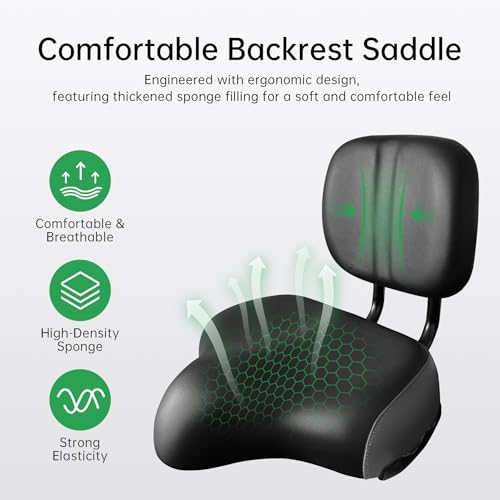 Oversized Bike Seat with Backrest - Comfortable Bicycle Saddle for Tricycles - Black & Grey