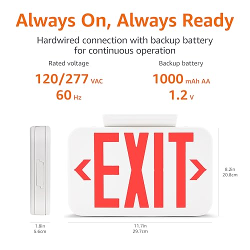 Emergency Exit Sign 2-Pack LED Double Face Fire Resistant UL Certified Hardwired with Battery Backup