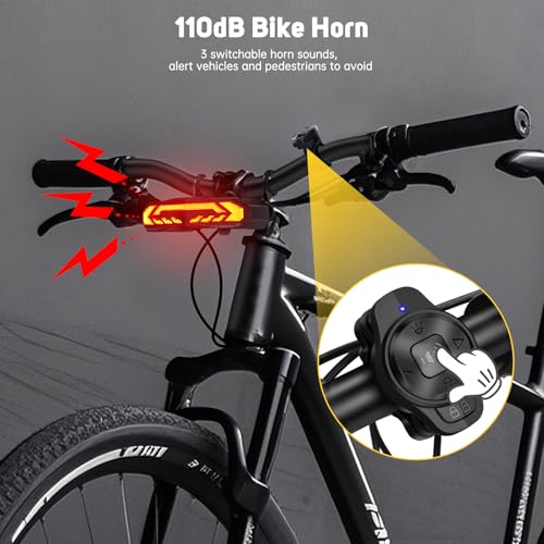 EQIIO Smart Bike Turn Signals, Rechargeable Front Bike Light & Electric Bike Horn, Waterproof Bicycle Alarm System Anti Theft, Cycling Safety Warning Bicycle Turn Signals for Ebike Bicycle Scooter