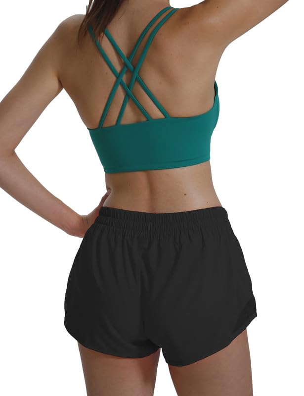 AugIris Athletic Running Shorts for Women with Zipper Pocket Soft Gym Workout Shorts with Mesh Liner Qucky Dry Black S