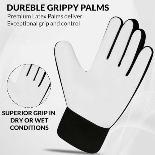 Youth Soccer Goalkeeper Gloves with Double Wrist Protection & 4mm Super Grip Palm - Blue/White, Size 4