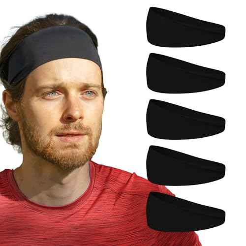 Relix Sports Headband for Men (Pack of 5) - Moisture Absorbing Workout Headband, Sweatband Headbands for Running, Cycling, Football, Yoga, Unisex Hairband