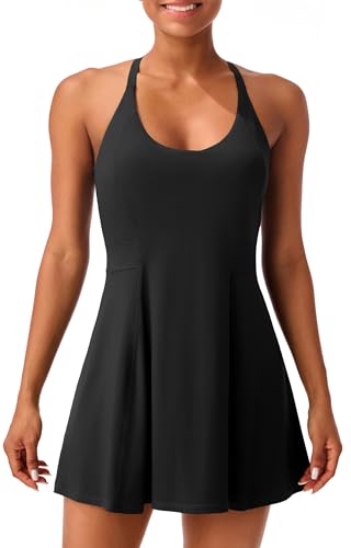 Women's Tennis Dress with Built-In Bra & Adjustable Straps - Black, Medium