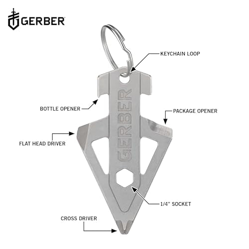 Gerber Broadhead EDC Keychain Multi-Tool Silver - 5-in-1 Pocket Carry