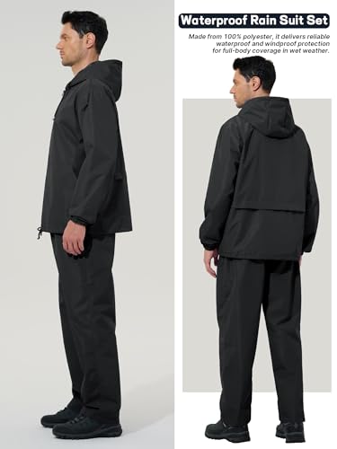 Mens Waterproof Rain Suit with Rain Pants - Small, Black