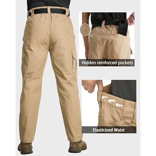 Men's Tactical Cargo Pants, Lightweight Water-Resistant, Ripstop Fabric for Hiking, Work, Outdoor Activities