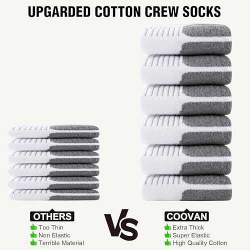 Men's Cotton Crew Socks Large X-Large White - Moisture Wicking Cushioned Work Boots 6 Pairs