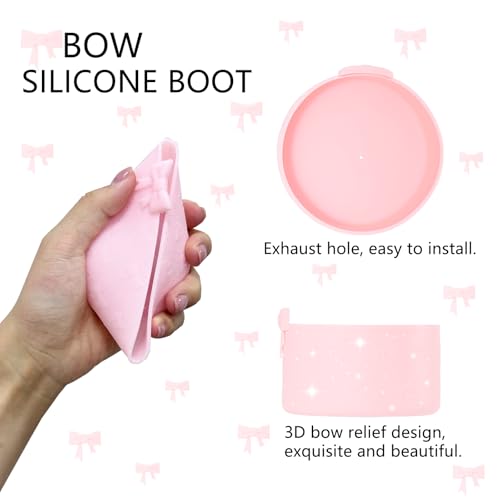 Glitter Bow Silicone Boot for Owala 32oz, Anti-Slip Protective Sleeve Bottom Bumper Protector for FreeSip, Twist, and Flip Stainless Steel Water Bottles Accessories, BPA Free