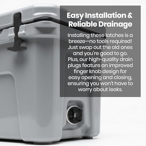 Upgraded Cooler Latches & Drain Plug Kit - Durable Rubber, Compatible with Yeti Roadie, Tundra, Tank, and RTIC