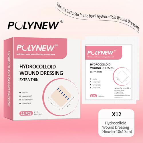 4x4 Inch Hydrocolloid Wound Dressings - 12 Pack Waterproof Skin Bandages - Light Exudate Care