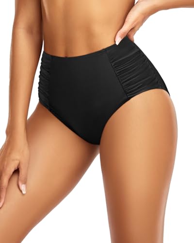 High Waisted Bikini Bottoms for Women Tummy Control Swimsuit Bottoms Large Black