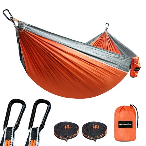 Ultra-Light Travel Camping Hammock Orange/Grey 275x140cm - 300kg Capacity