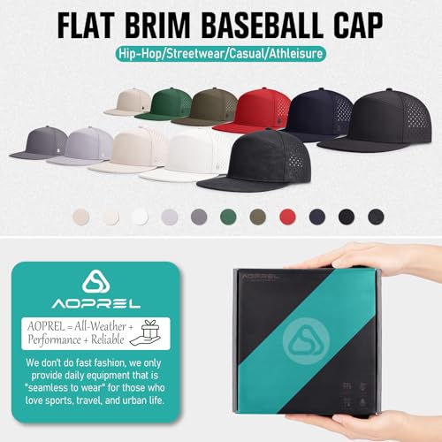 Red Flat Brim Baseball Cap for Men Adjustable Water-Resistant Breathable Performance Hat