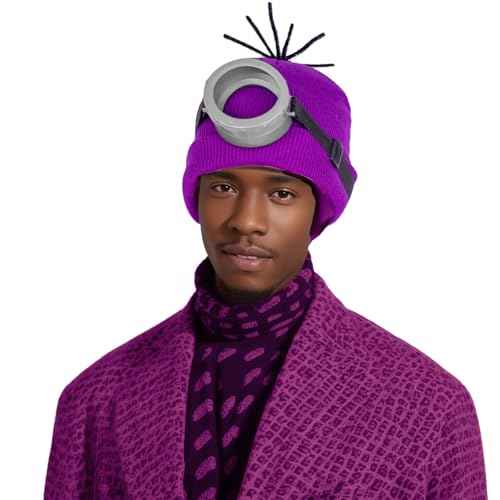3pcs Purple Fashion Beanie Hat One Eye Steam Vintage Eyewear Black Gloves Cosplay Accessories