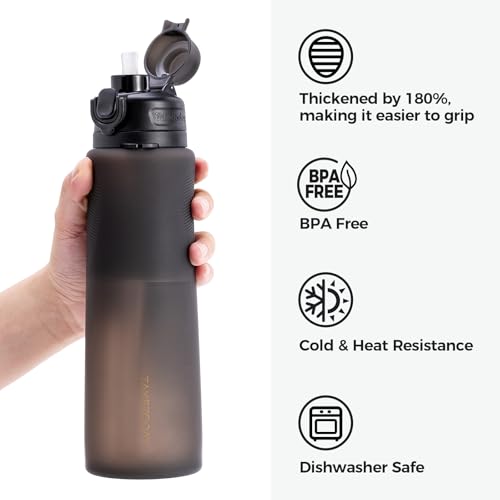 TakeToday Collapsible Water Bottle - 32oz Foldable Travel Water Bottle Black