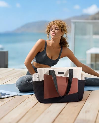 Travel Tote Bag for Women with 17.3 Inch Laptop - Black-White-Brown