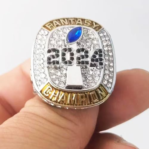 Fantasy Football Champion Ring 2024 Heavy Gold Silver Tone Award Trophy - Four / 14