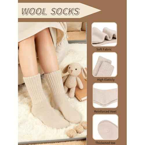 Loritta Womens Wool Socks Warm Winter Thick Thermal Hiking Casual Crew Work Boot Socks