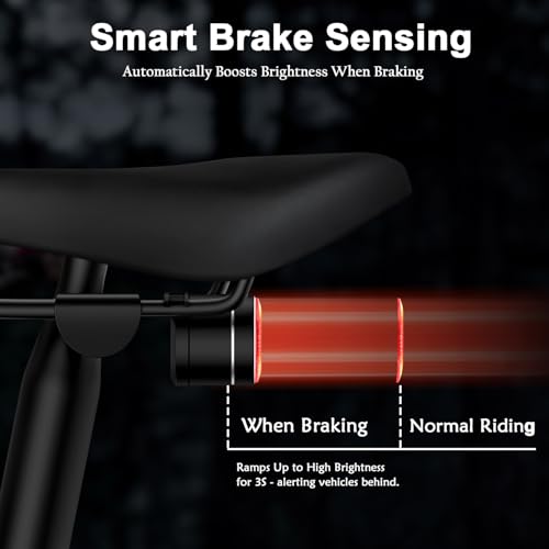 Smart Bike Tail Light, Brake Sensing Bike Rear Light, Auto On/Off, USB-C Rechargeable,Ultra Bright Lights for Bikes Riding at Night, Easy Mount Bicycle Safety Lights for Road Mountain Cycling