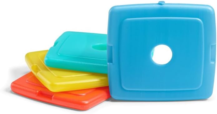 Cool Coolers By Fit & Fresh 4 Pack Slim Ice Packs, Quick Freeze Space Saving Reusable Ice Packs for Lunch Boxes or Coolers, Multi Colored, Single Pack
