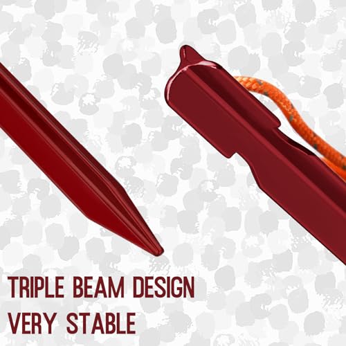 Grassman 7 Inch 16 Pack Tent Stakes - Heavy Duty Aluminium Ground Pegs with Reflective Loop, Red