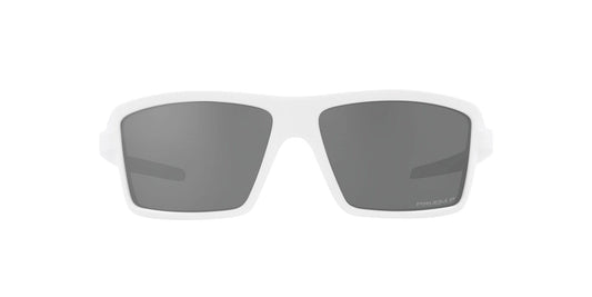 Oakley Men's OO9129 Cables Rectangular Sunglasses, Matte White/Prizm Black Polarized, 63 mm