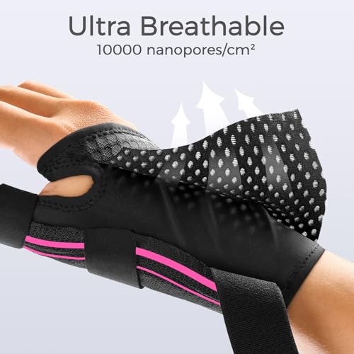 FREETOO Ergonomical Thumb Brace Right Hand or Left Hand for Arthritis Pain and Support, Thumb Splint for Trigger Thumb, Thumb Support for De Quervains Tenosynovitis, Fits Palm 7.5''-8.5'' S/M Pink