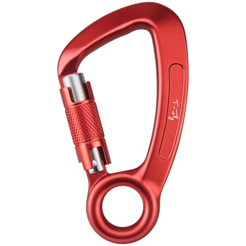 T-Fly Auto Locking Carabiner 35KN (7868 lbs), UIAA Certified 5.4" Climbing Rock Carabiner with Round Eyelet for Rappelling, Climbing, Ropes (Red)
