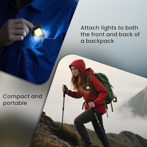 MAKDAK 2PC Cob Keychain Work Light EDC Rechargeable Foldable Keychain Flashlight,Bottle Opener,for Camping,Car Repair,Hiking,Repairing,Power Outrage,Pet Walking,Emergency