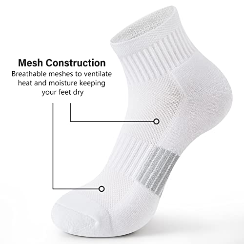 Gonii Ankle Socks Women Athletic Cushioned Running Hiking 6-8 White - 5 Pairs