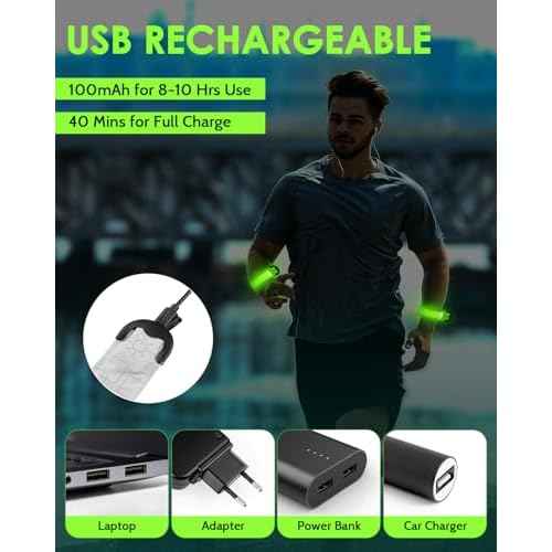 Rechargeable LED Armband 2-Pack, High Visibility Reflective Running Gear for Night Safety, 5 Colors & 3 Modes Light Up Armbands for Night Walking, Cycling, Running Gift for Women Men£¬White