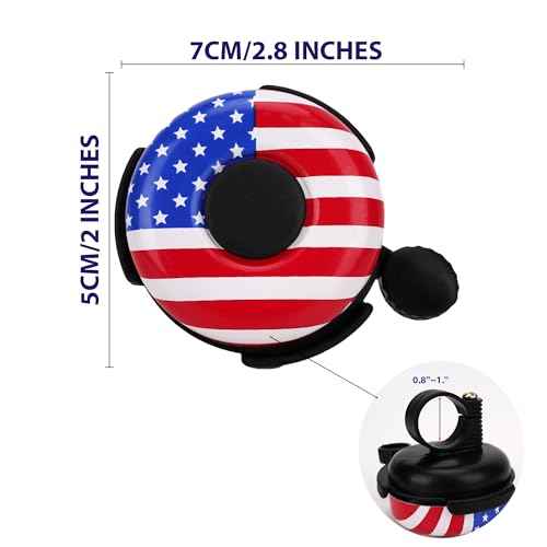 Kids Bike Bell ? Loud Clear Sound Bicycle Bell for Boys and Girls, American Flag Design, Easy Handlebar Mount for Toddler, BMX, and Cruiser Bikes