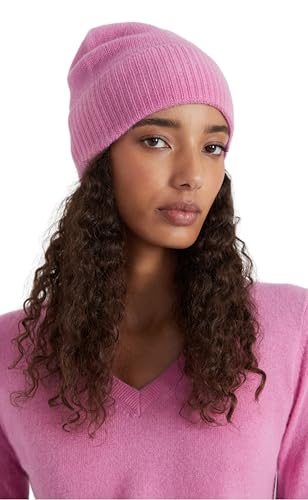Women’s Cashmere Ribbed Beanie Hat - Soft & Stretchy, One Size, Candy Pink