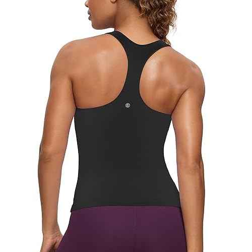 CRZ YOGA Butterluxe Workout Racerback Tank Tops for Women - Padded Athletic Spandex Yoga Shirts with Built in Bra