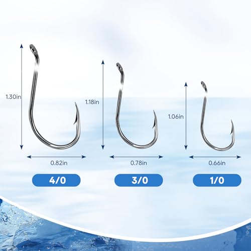 Saltwater Circle Hooks for Catfish Fishing 40pcs Size 1/0 Silver - Offset Point