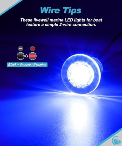 Blue Waterproof Marine LED Lights for Boats Livewell & Exterior Use - Pack of 4