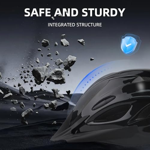Adult Cycling Bike Helmet, Lightweight and Adjustable with Pads&Visor for Men and Women,Premium Quality Airflow Unisex Bicycle Helmet,Suggested Fit 57-62 cm (All Black)