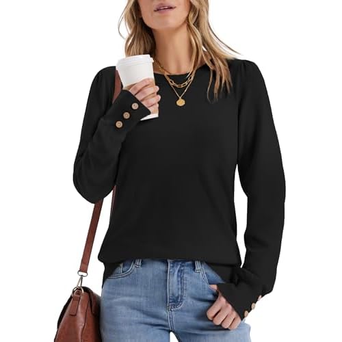 Womens Sweaters Fall Fashion 2025 Long Sleeve Button Cuff Soft Knit Pullover Trendy Tops Dressy Casual Blouses