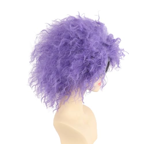 QACCF Purple Culry Fluffy Men Women Lavender Goggle Halloween Costume Cosplay Wig (Two Eyes Set)